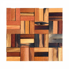 Weathered Boat Wood Recessed Triple Strips 16-Piece 3D Solid Wood Mosaic Accent Wall Panel