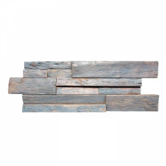 Washed White Bark Large Offset-Joint 3D Solid Wood Mosaic Accent Wall
