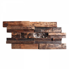 Clear Varnished Bark Wood | Wide Strip Offset-Joint Mosaic Accent Wall Panel