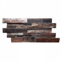 Weathered Bark Wood &amp;amp;amp; Ship Wood | Clear Varnish Wide Strip Offset-Joint 3D Solid Wood Mosaic Accent Wall Panel