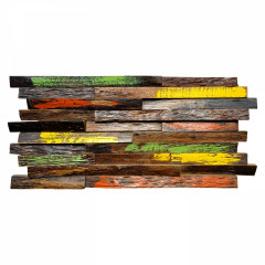 Colored Bark Solid Wood Thin Strip Offset Joint Mosaic Wall Panel