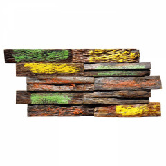 Colored Bark Solid Wood Wide Strip Offset Joint Mosaic Wall Panel