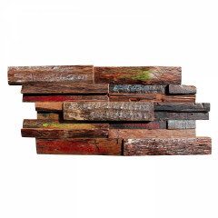 Clear Varnished &amp; Tinted Bark Wood | Wide Strip Offset-Joint 3D Mosaic Accent Wall Panel