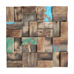 Weathered Boat Wood Double Strip 3D Solid Wood Mosaic Wall Panel