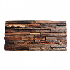 Clear Varnished Bark Wood | Thin Strip 3D Mosaic Accent Wall Panel