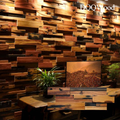 Weathered Boat Wood Large Block Offset-Joint 3D Solid Wood Mosaic Accent Wall Panel
