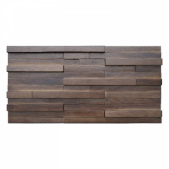 White Oak Walnut Tone Thin Strip Butt Joint 3D Solid Wood Mosaic Wall Panel