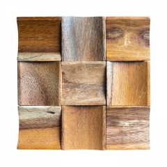Natural Raw Pinegroove Wood Curved Recessed 3D Solid Wood Mosaic Wall Panel