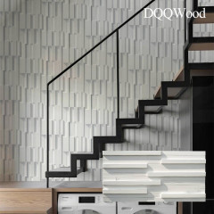 White Painted White Oak | Thin Strip Flat Joint 3D Mosaic Wall