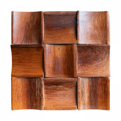 Reddish Brown Pinegroove Wood Curved Recessed 3D Solid Wood Mosaic Wall Panel