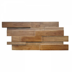Rubberwood Vintage Tone | Wide Staggered 3D Mosaic Accent Wall