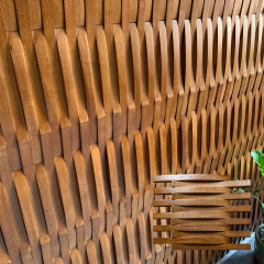 Rubber Wood | Walnut Tone Semi-Circular Recessed &amp;amp; Raised Staggered 3D Mosaic Accent Wall